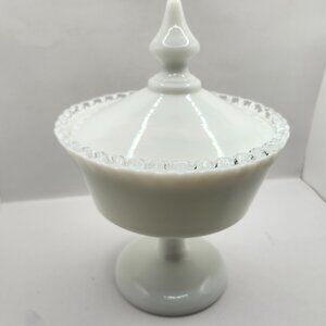 Vintage Fenton Silver Crest Footed Milk Glass Lidded Candy Dish